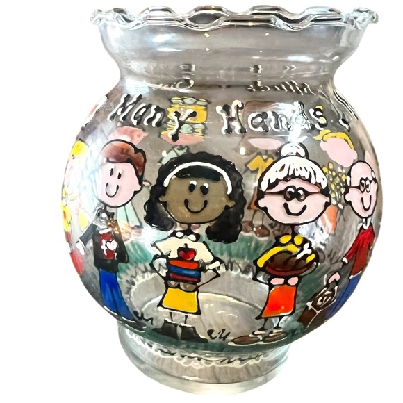 Clear Ivy Bowl Ruffled Hand Painted Vase "MANY HANDS, MANY MINDS... ONE GOD" NEW - Picture 3 of 6